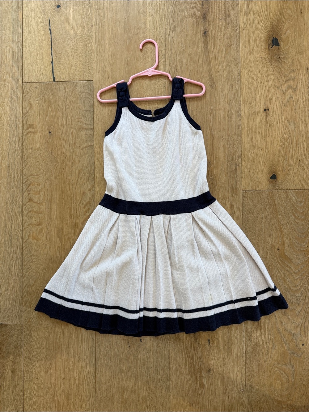 Cream and Black Pleated Tank Dress for Girls by